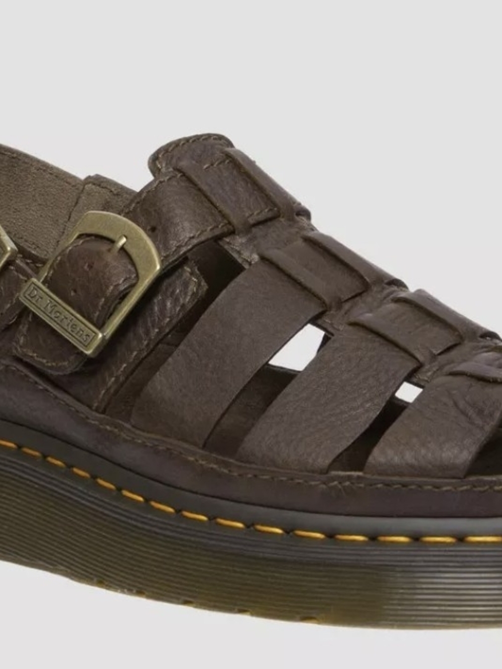 Dr. Martens Brown Leather Fisherman Sandals with Yellow Stitching